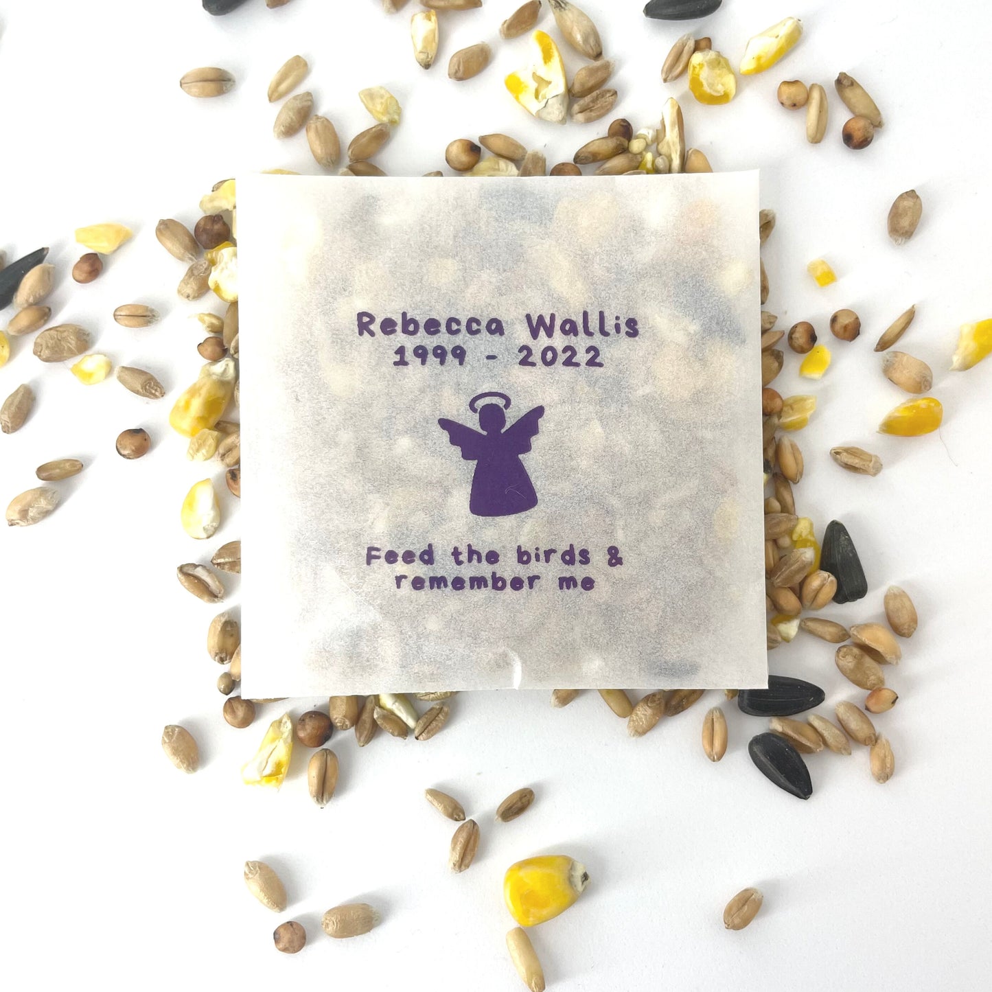 Personalised Biodegradable Bird Feed Memorial Favour Seed Packets