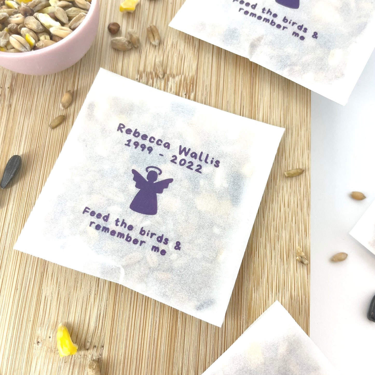 Personalised Biodegradable Bird Feed Memorial Favour Seed Packets