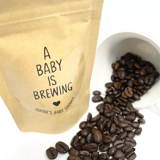 Personalised A Baby Is Brewing Fresh Ground Coffee Pouch Favours