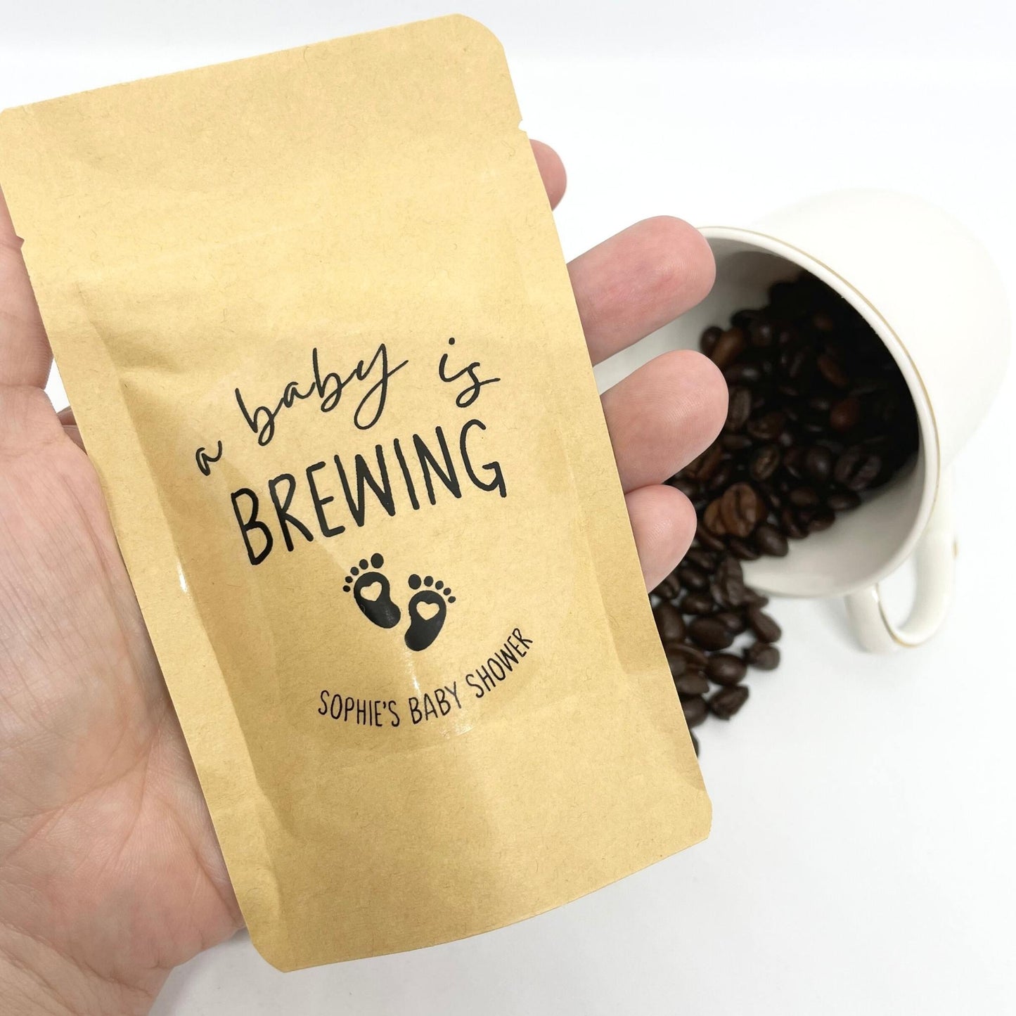 Personalised Baby Shower Coffee Bean Pouch Favours