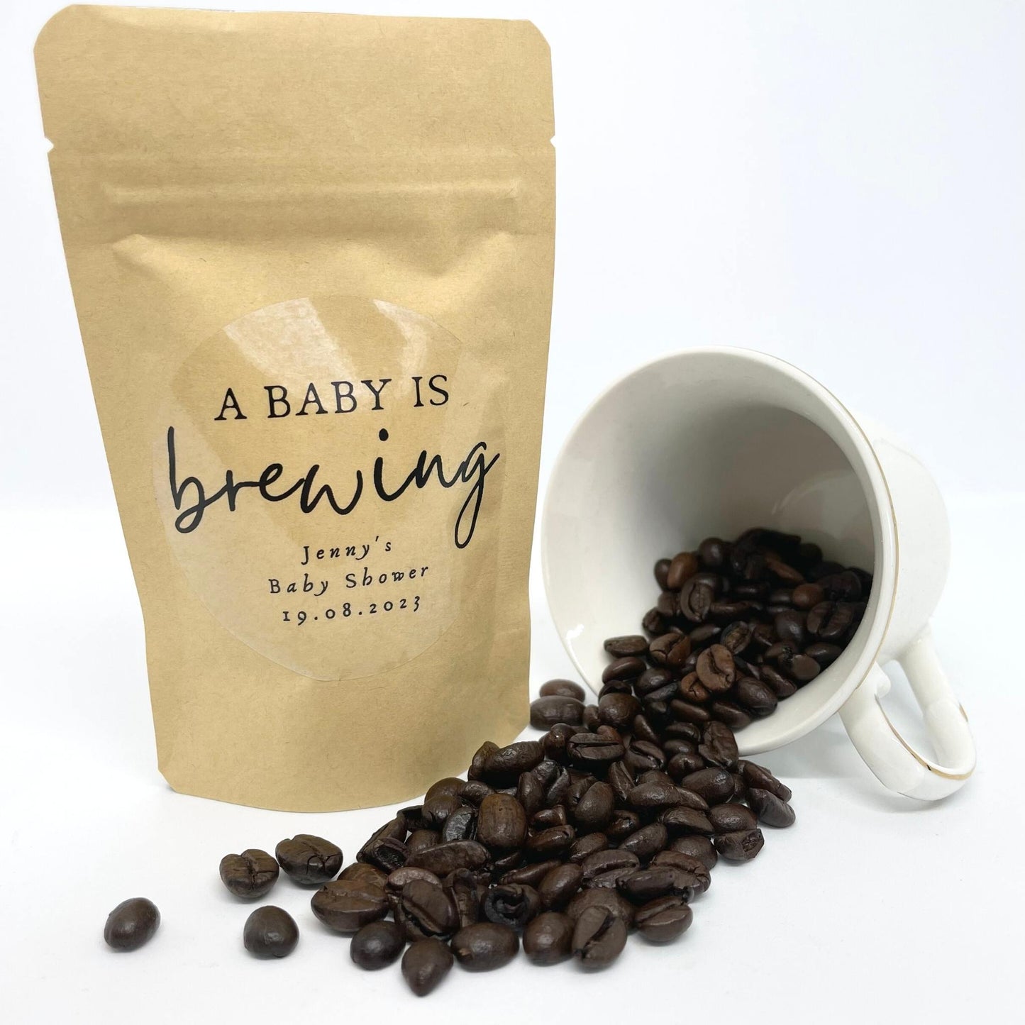 Custom Resealable A Baby Is Brewing Coffee Pouch Party Favours