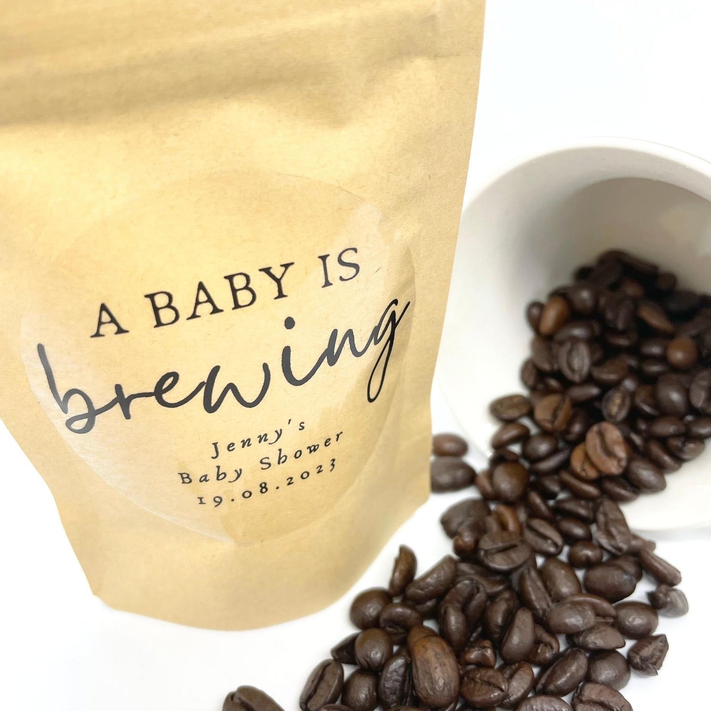 Custom Resealable A Baby Is Brewing Coffee Pouch Party Favours