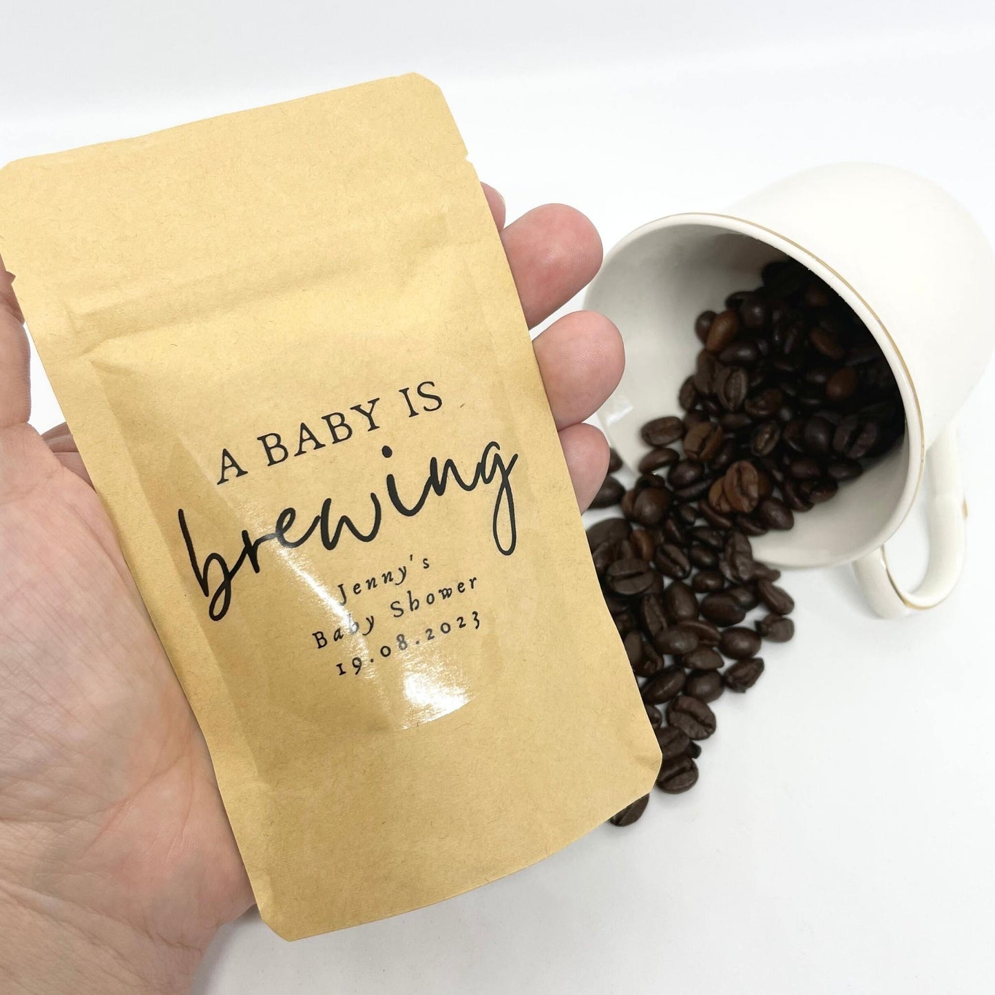 Custom Resealable A Baby Is Brewing Coffee Pouch Party Favours