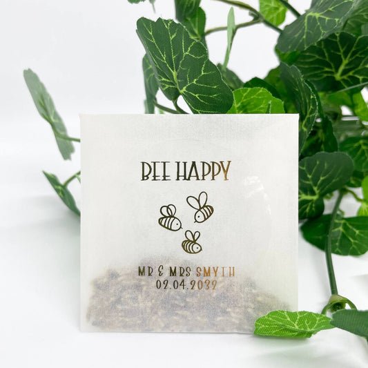 Customised Bee Happy Wildflower Wedding Favours