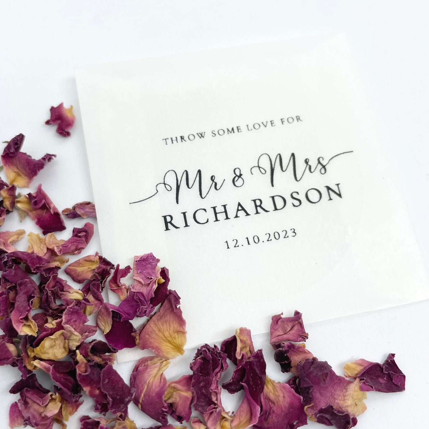 Personalised Dark Red Rose Petals Pre-Filled Confetti Packet