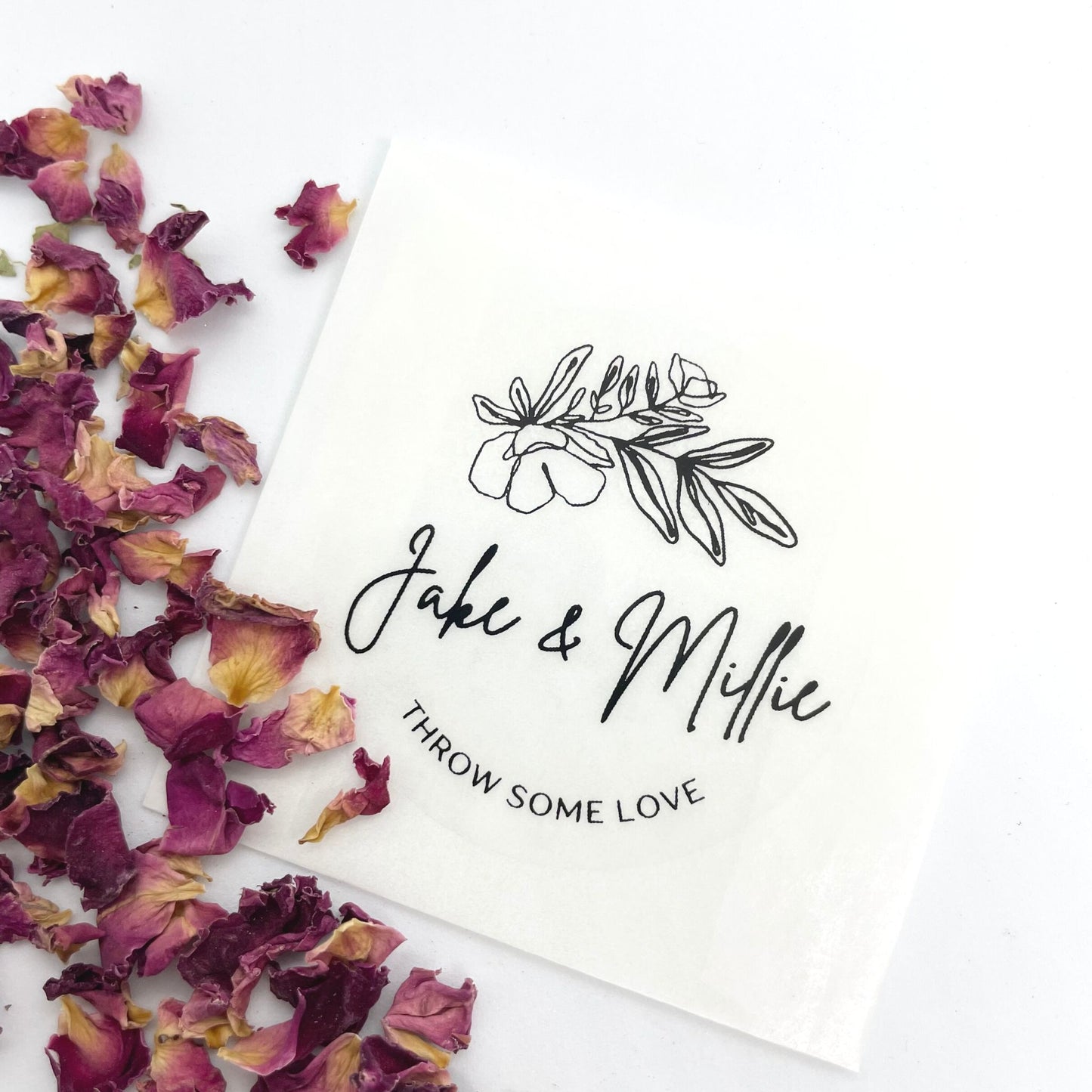 Personalised 'Throw Some Love' Red Rose Petal Confetti Bags