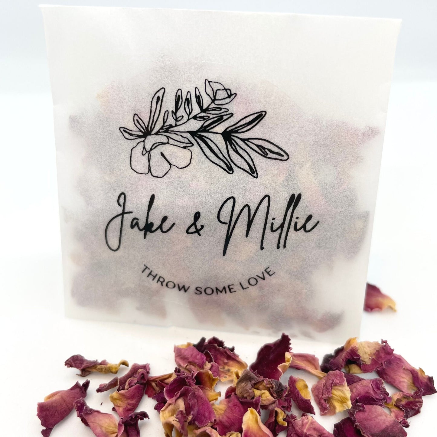 Personalised 'Throw Some Love' Red Rose Petal Confetti Bags