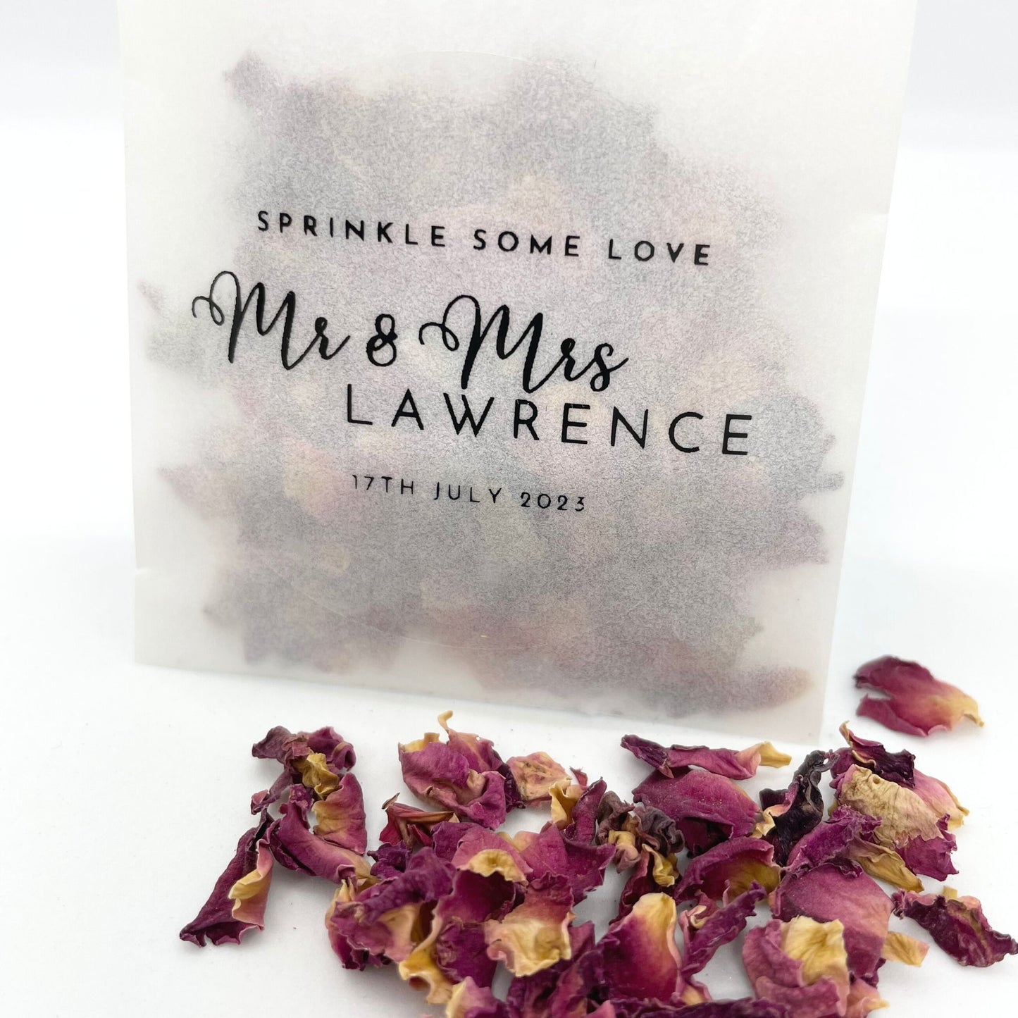 Personalised Deep Red Rose Petal Confetti Favours